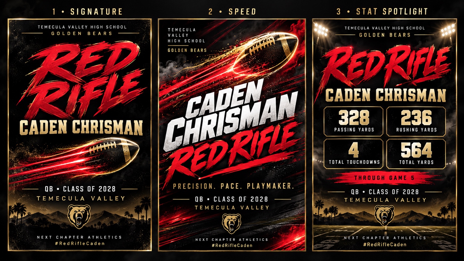 Red Rifle signature poster for Caden Chrisman, quarterback, class of 2028